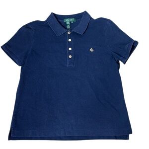 Lauren Ralph‎ Lauren Short Sleeve Polo Gold Buttons Size Petite Large